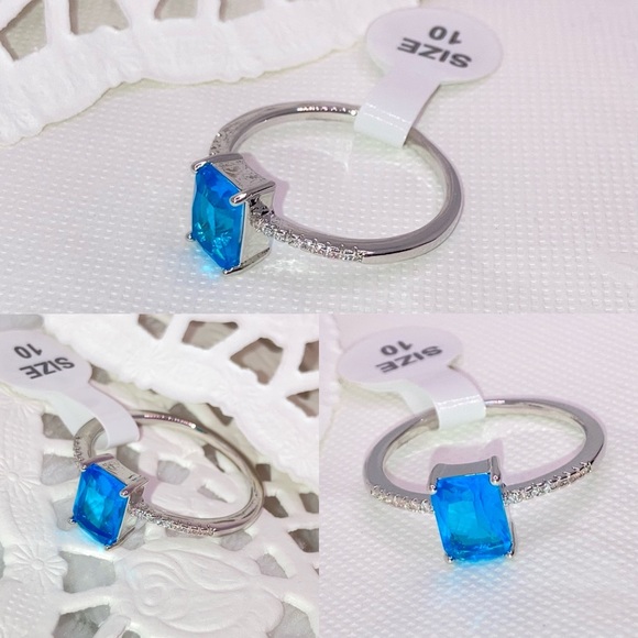 1ct Emerald Cut Blue Topaz Gemstone 925 Silver Engagement Ring - Picture 4 of 6